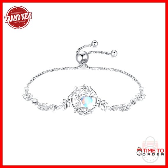 Sterling Silver Tree of Life Birthstone Bracelet with Moonstone Charm
